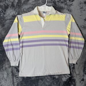 Vintage First Landing Polo Rugby Long Sleeve Collard Shirt Size Medium